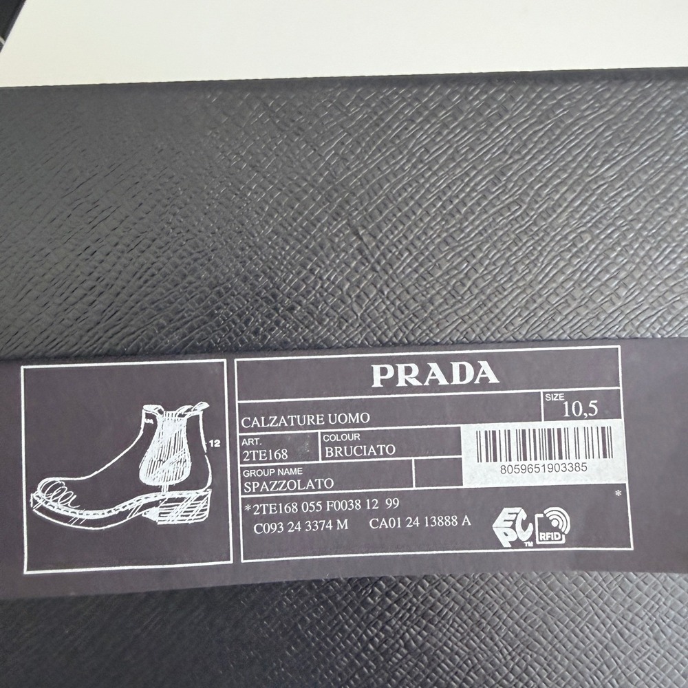Prada 2TE168 Spazzolato Leather Chelsea Ankle Boots Mens Brown Lug Sole UK10.5 - Picture 14 of 14